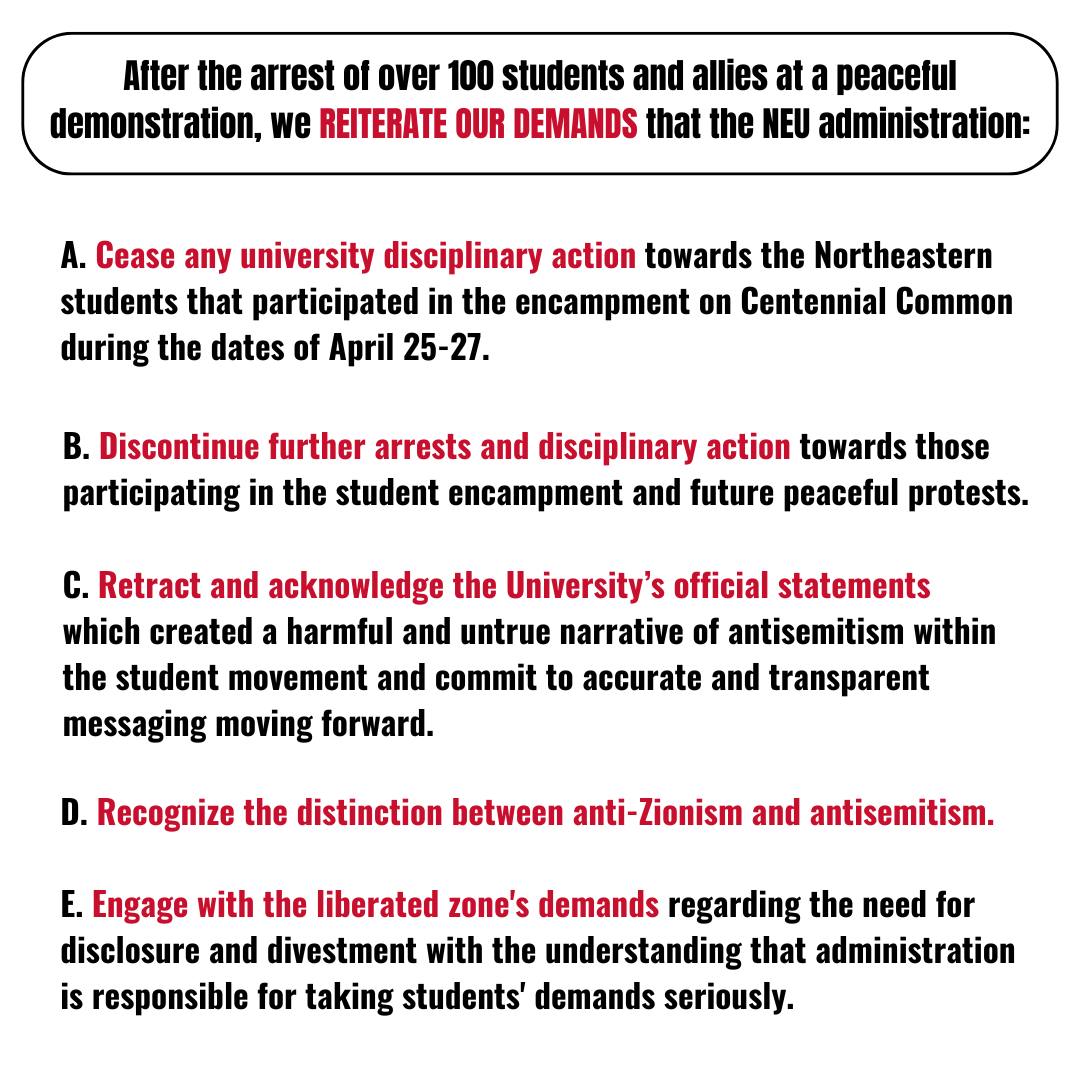 120+ student organizations have signed an open letter supporting encampment participants and condemning Northeastern’s crackdown. Full letter: bit.ly/4bfibtD