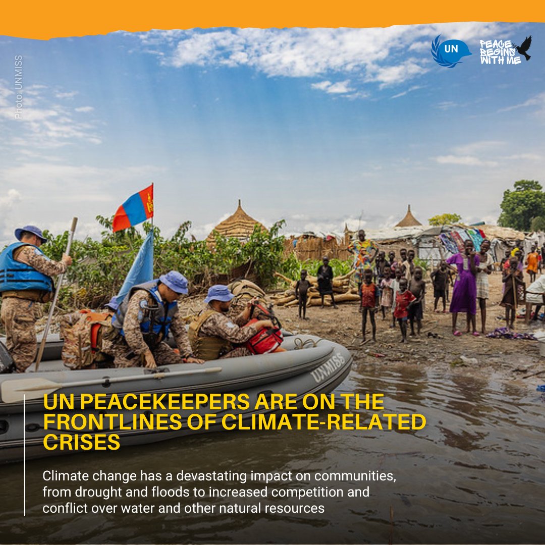 The @UN Mission in South Sudan must navigate the adverse effects of #ClimateChange and adapt to its consequences in order to protect the people they serve. #PKDay
Read how peacekeepers from @unmissmedia use boats to reach communities affected by floods 👉 bit.ly/3Wld9aC