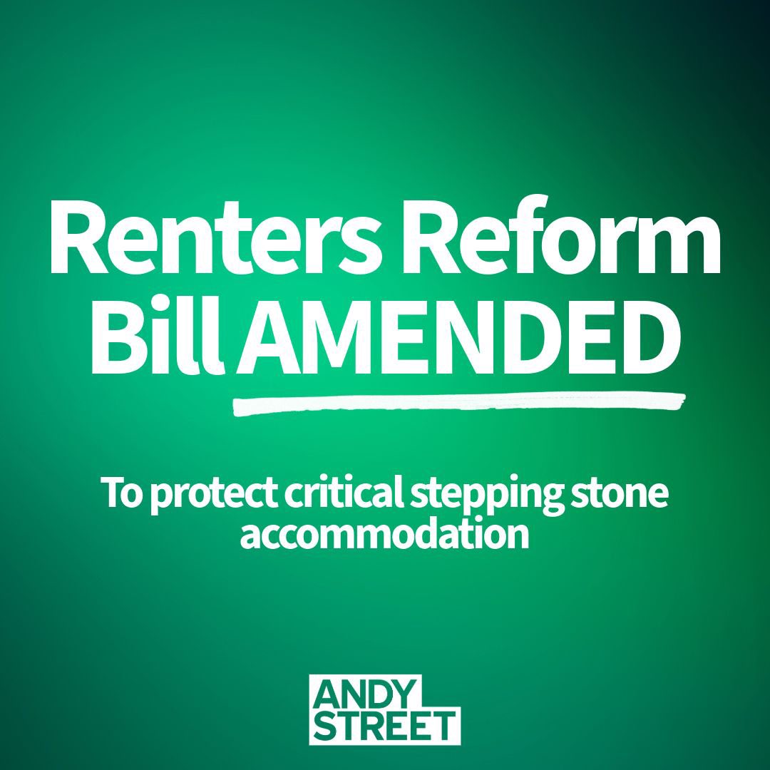 One of my first acts as Mayor was to create the Homelessness Taskforce ✅ A nice symmetry with the last day of this term where we’ve got the Renters Reform Bill amended 👏🏻 The WM’s efforts have ensured society’s most vulnerable can still access stepping stone accommodation 🤝🏻