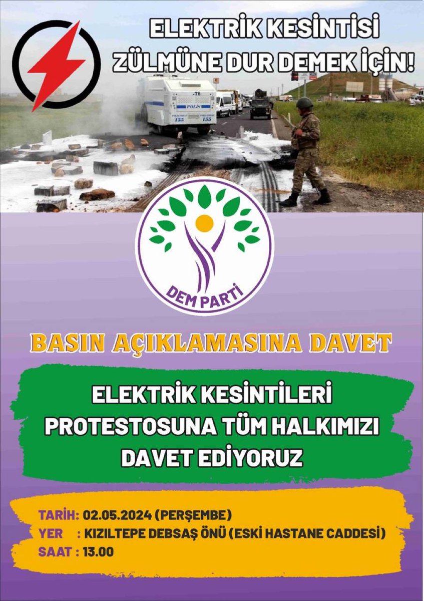 DEM Parti, kaçak elektrik kullandıkları için elektriği kesilenleri protestoya çağırdı.