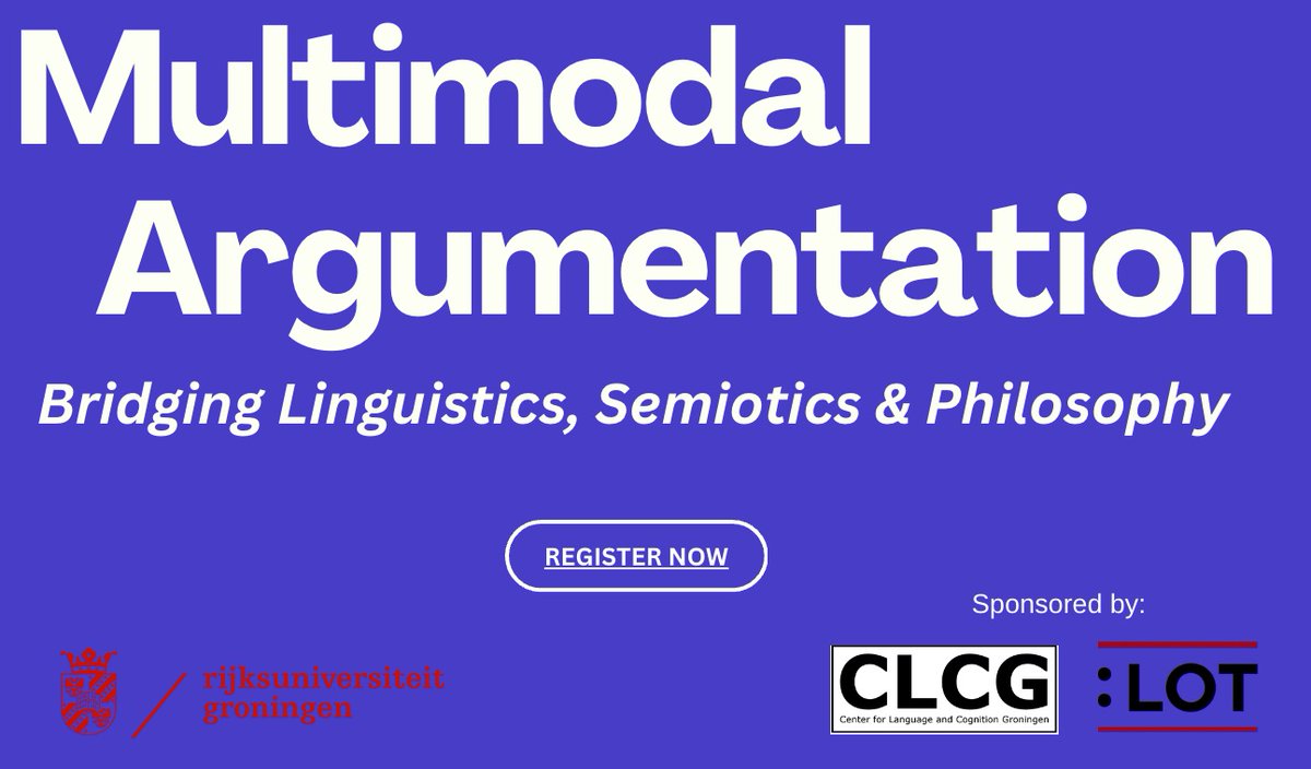 Registration is now open: Multimodal Argumentation #2 Bridging Linguistics, Semiotics & Philosophy 13-14 June 2024 bit.ly/MARGE2 Join us for newest insights from this evolving field & meet some of the experts in Groningen!
