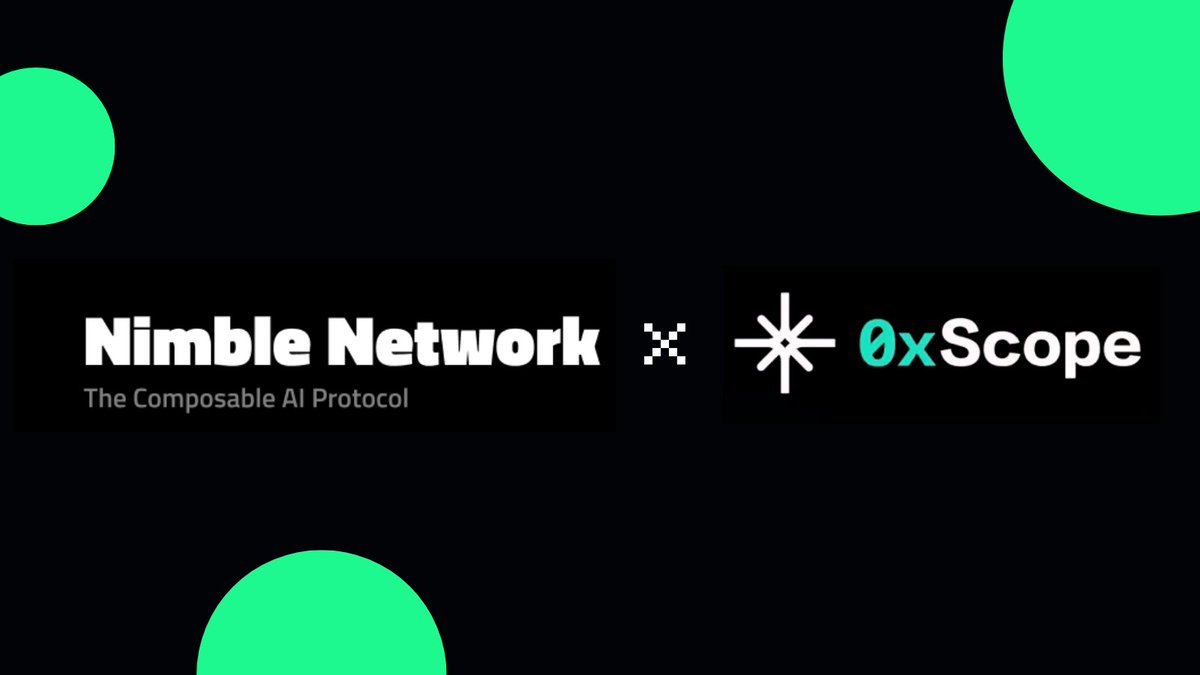 🥁Thrilled to announce our collaboration with the first Web3 AI Data Layer @ScopeProtocol 🔥 👉 Points: Follow @ScopeProtocol and @Nimble_Network to earn points: app.galxe.com/quest/BaJLS2ba… 💪#0xScope has become a leading force in Web3, developing the most comprehensive Web3 AI