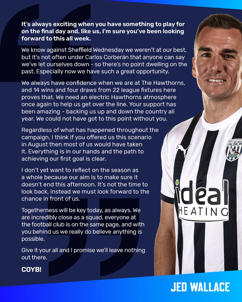 The skipper's notes, ahead of this weekend's final day fixture at The Hawthorns. 💬 @jedwallace12 | #WBA