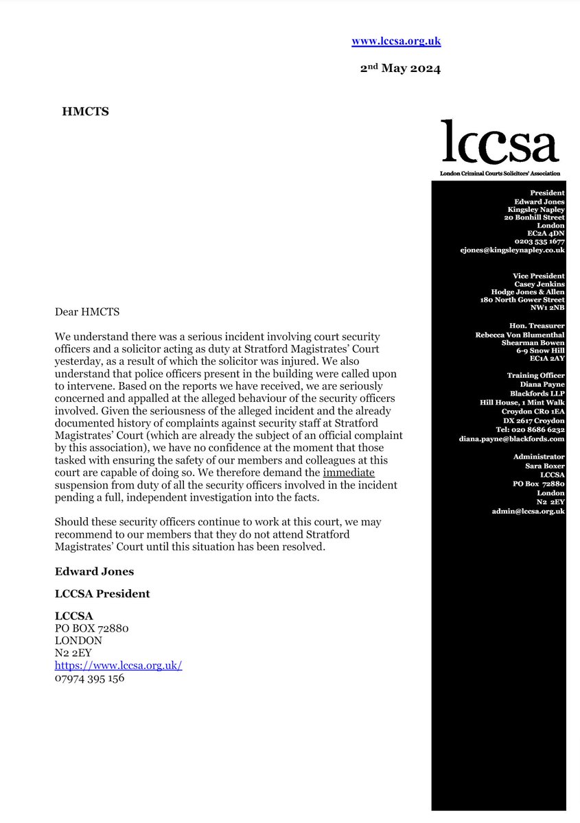 .@lccsa clearly furious following reports of unlawful violence against a solicitor yesterday.
