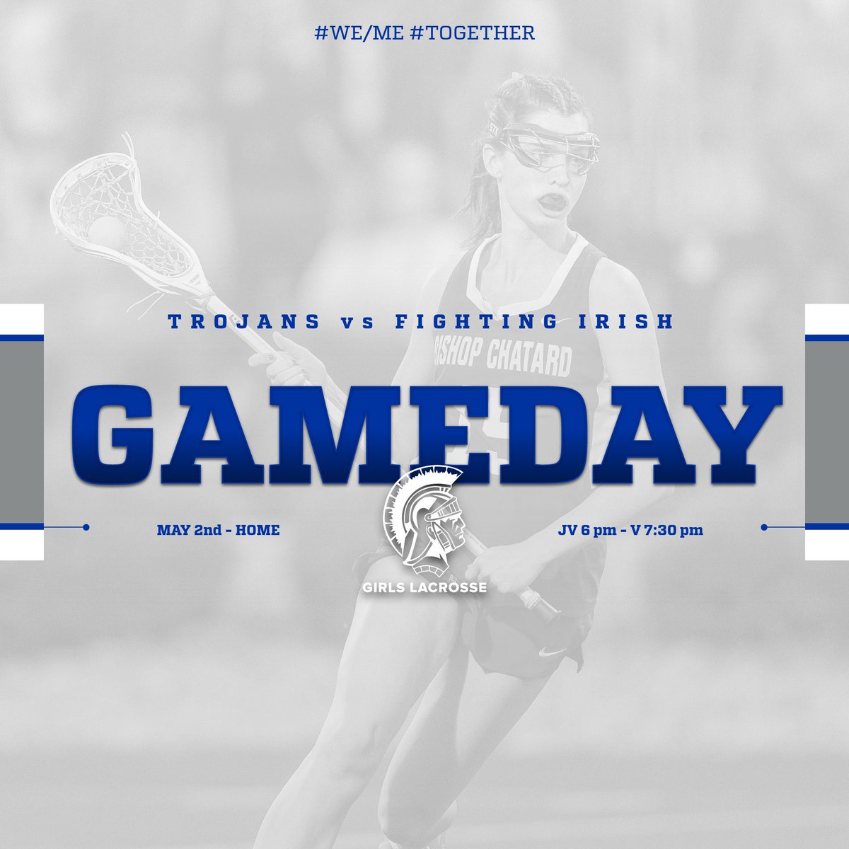 Trojans are taking on the Irish this Game Day! Pack the stands & cheer us on to victory #We/Me #Together 🥍 👊🏻 📍Bishop Chatard High School 🆚 Cathedral ⏰ 6 pm JV ⏰ 7:30 pm Varsity 🏟️ Alumni Field