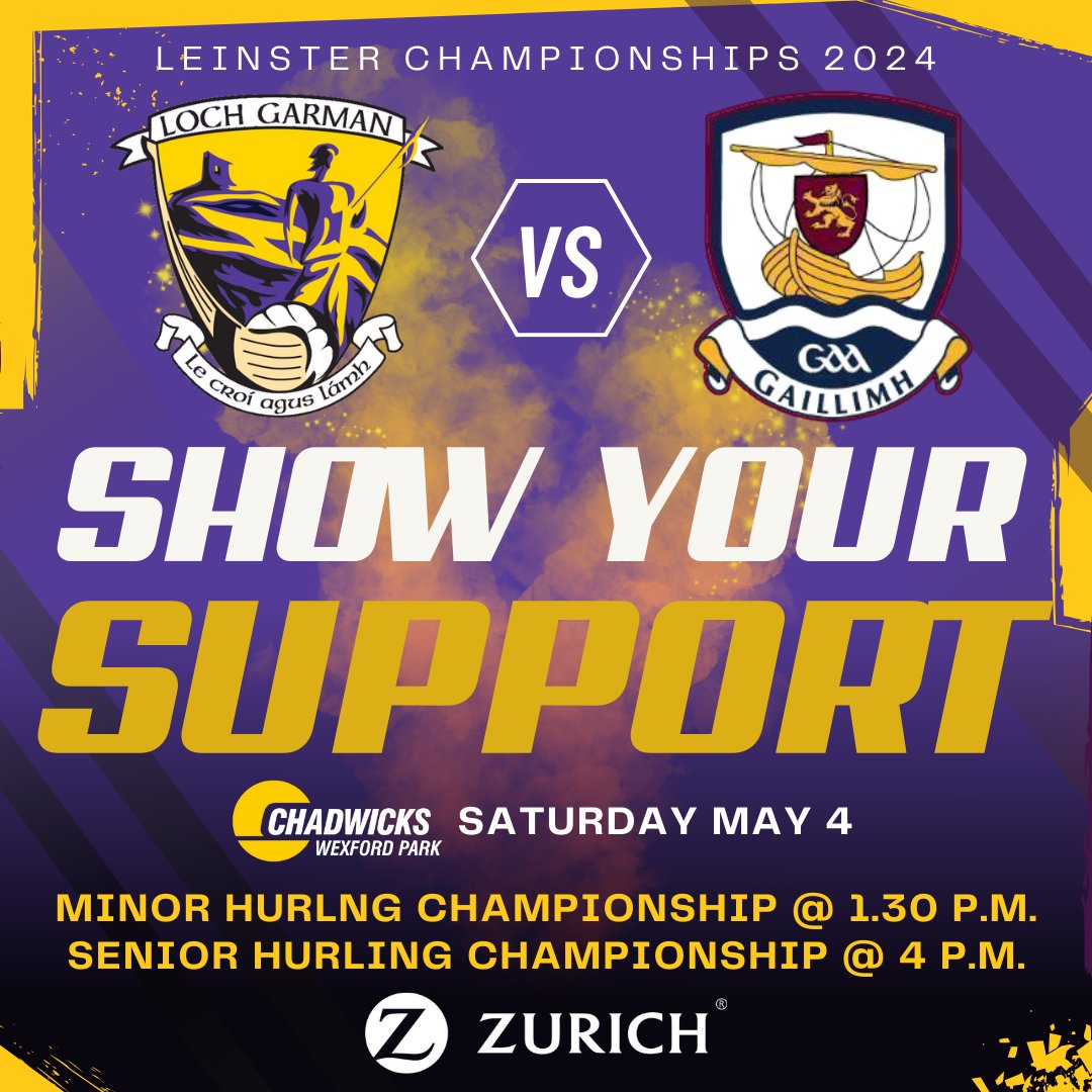 Reminder to show your support in @ChadwicksIE Wexford Park on Saturday as both our minor & senior hurlers take on Galway!

🎟️am.ticketmaster.com/gaa/huchamp24 and SuperValu & Centra stores
📲Live updates here, with @eset_ireland 
📻SE Radio
📹Minor on Clubber TV. Senior on GAA GO.