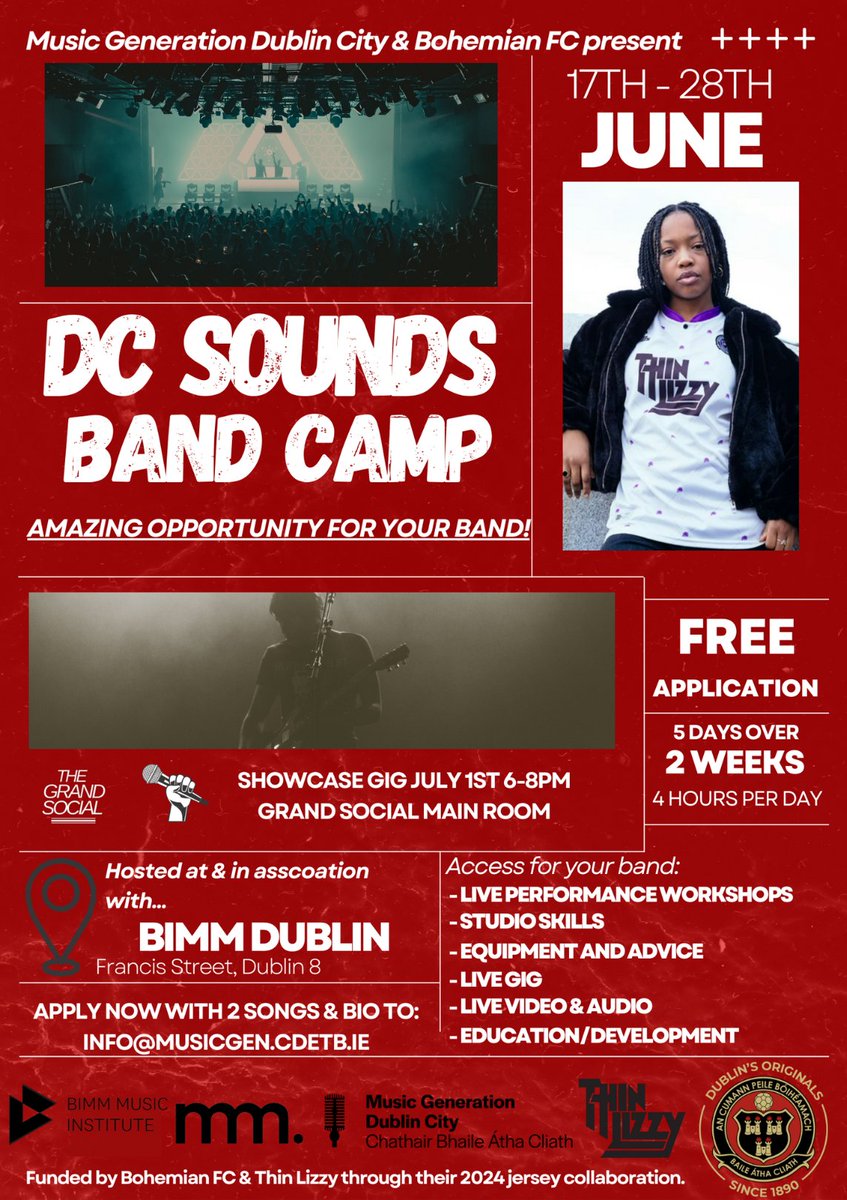 📢Are you or your mates in a Dublin band? 🤔Are you between 14-18? 📻Do you want to get a BOOST? @MusicGenDC & @BFCDublin with @BIMMDublin want to help your band with Workshops, equipment, photos, videos, & a GIG! ➡️Apply now for the DC Sounds Band Camp: musicgenerationdc.ie/dc-sounds-band…