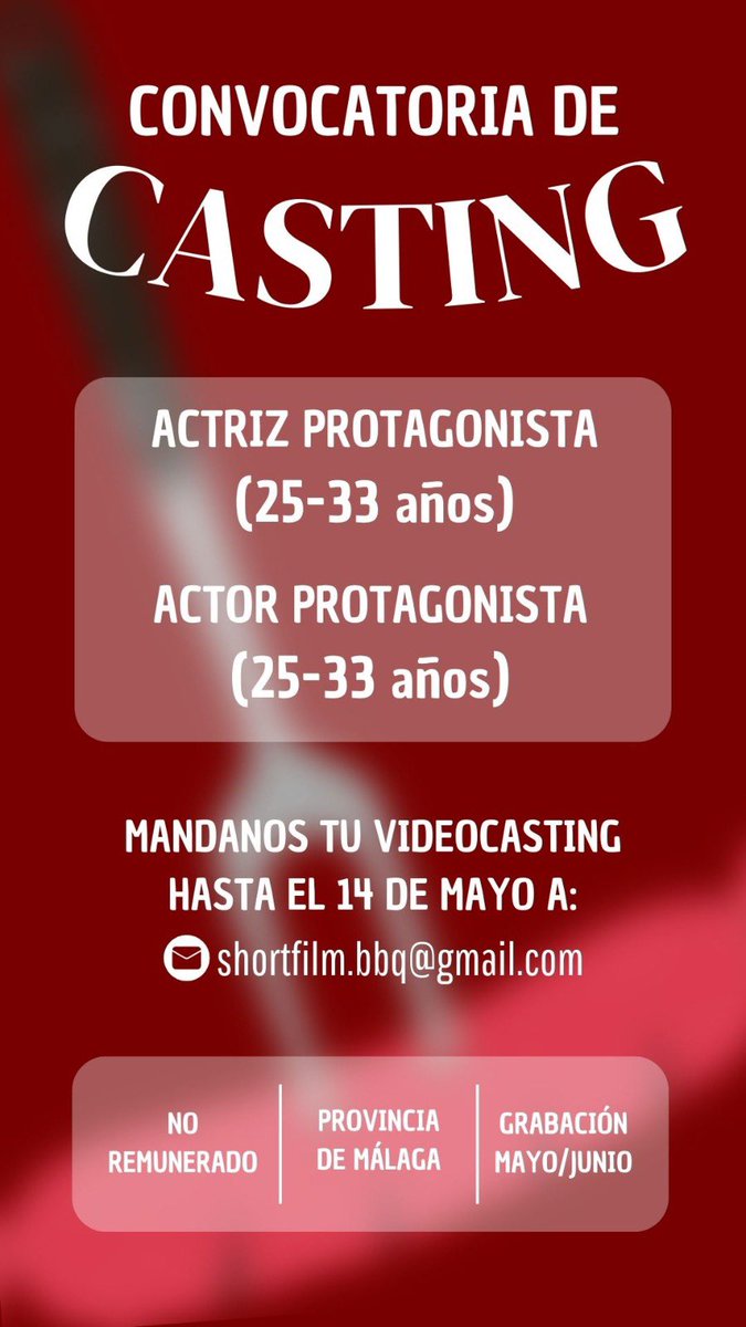 ⚠️SE BUSCAN ACTORES⚠️
Rodaje de Short Film 🎥
Interesados ⬇️