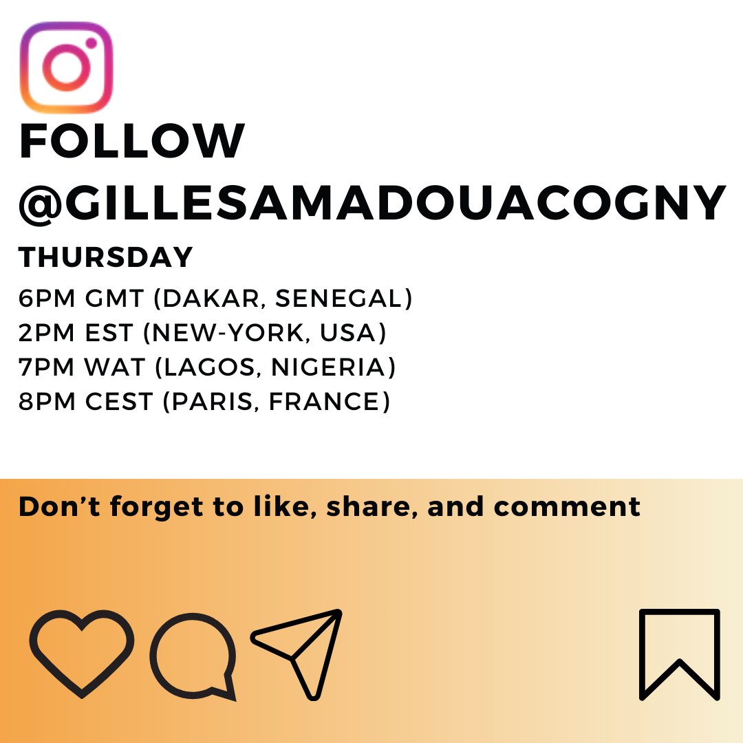 Join us today with Astou Ndiaye on Instagram @gillesamadouacogny with Gilles Amadou Acogny at 2pm EST (NY-MIAMI time), 6pm GMT (Dakar-London time), 7pm WAT &amp; CET (Lagos-Paris time)!  Astou is a sport’s legend! First - and for a long time - the only African woman who won The WNBA.