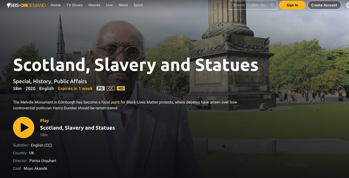 Only one more week left to view <a href="/BAFTAScotland/">BAFTA Scotland</a> #ScotlandSlaveryandStatues on <a href="/SBS/">SBS Australia</a> in Australia !
Click Link below (not image). Excellent to receive great feedback from Australian viewers
sbs.com.au/ondemand/video…
