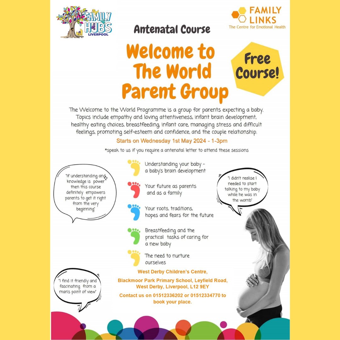 This is course is full of antenatal information, how to nurture your family and relationships and understanding the importance of nurturing yourself. There is still time to book your place to start next week. Why not give the centre a call today 0151 233 6202 🙂 #antenatal