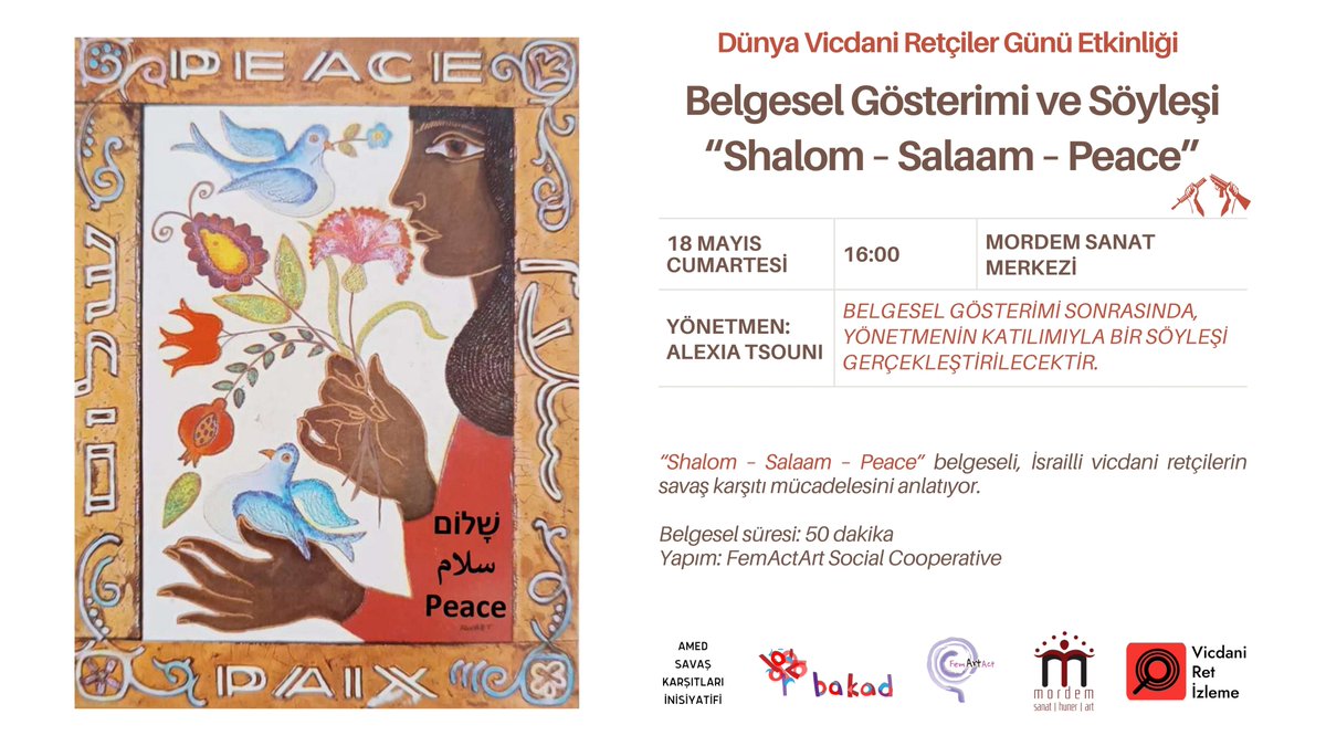 İkinci gösterim ise, 18 Mayıs Cumartesi günü saat 16:00'da Diyarbakır Mordem Sanat Merkezi'nde olacak. Gösterim sonrasında yine, yönetmenin katılımıyla bir söyleşi düzenlenecek. #vicdanirethaktır
