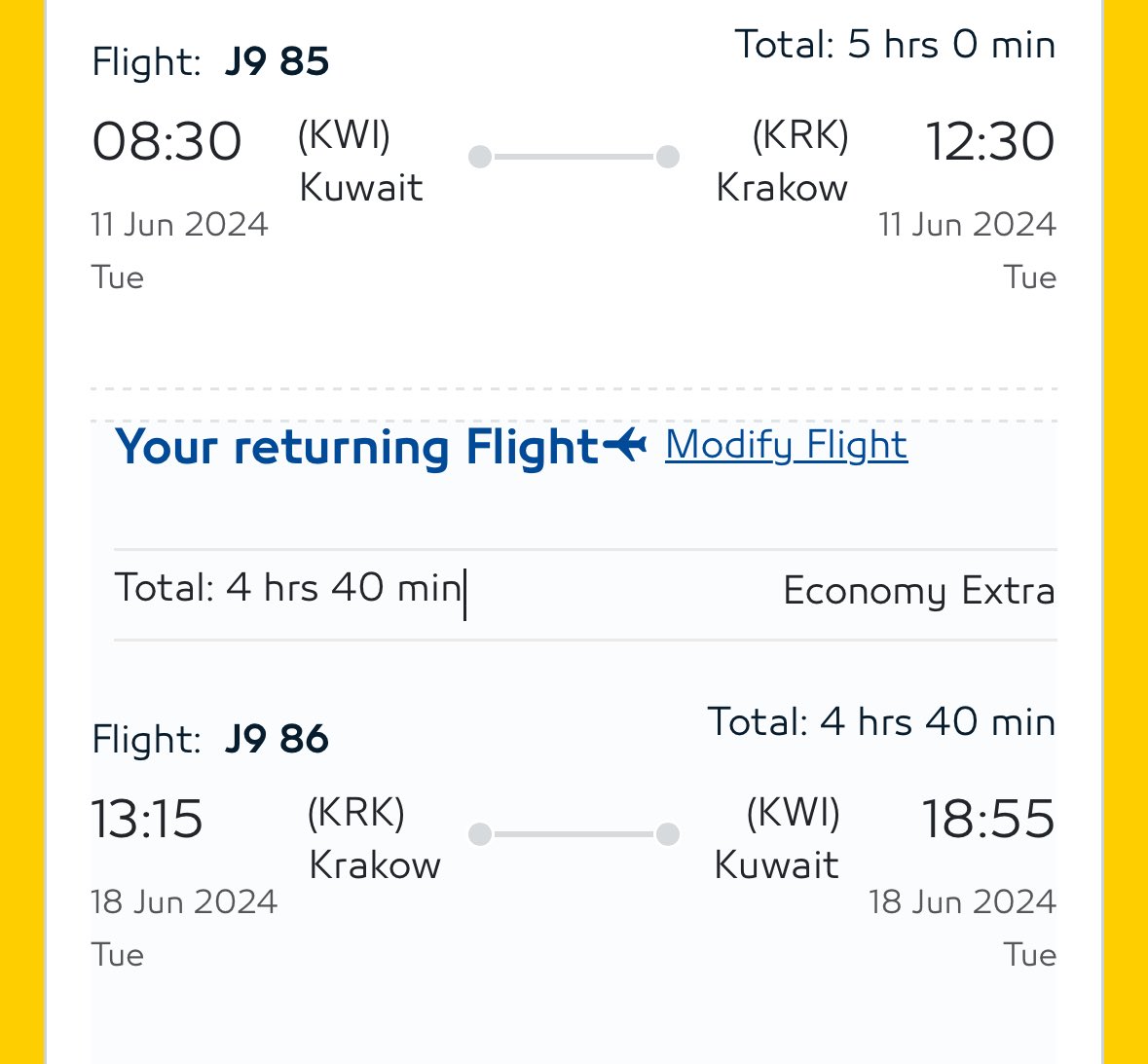 ✈️نقدر نقول مبروك✈️

لتدشين رحلة الى كراكوف من مطار الكويت
على طيران @JazeeraAirways 

أعتقد تاريخ أول رحلة راح يكون بتاريخ 11يونيو الشهر المقبل

راح تكون بواقع رحلتين (الثلاثاء-الجمعة)

@Saadajaj 
@alazmi1967 
@AHMADALAZMI74