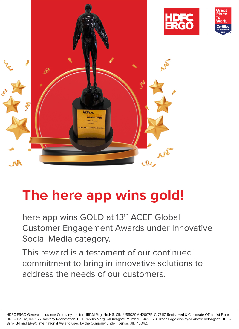 HDFC ERGO's Here App unwavering commitment to customer needs earns top recognition at the globally renowned #ACEFAwards under the #InnovativeSocialMediaCategory. #HDFCERGO #HereApp #Award #MakingIndiaAGreatPlaceToWorkForAll #BestWorkplaces #GPTW4ALL