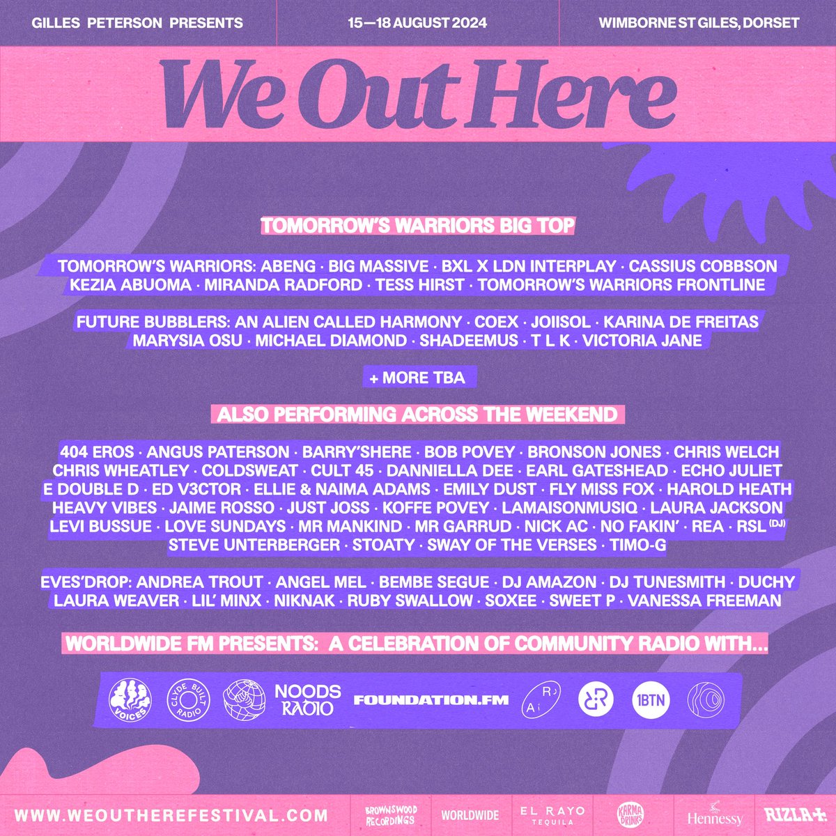 Over 100 new artists to get you even more excited for We Out Here 2024 🎉 Welcoming Laurent Garnier, The Silhouettes Project, Norma Winstone, Rogê, Boo Williams, Rahaan and many more to this year’s lineup! All this - and we’re not done yet!