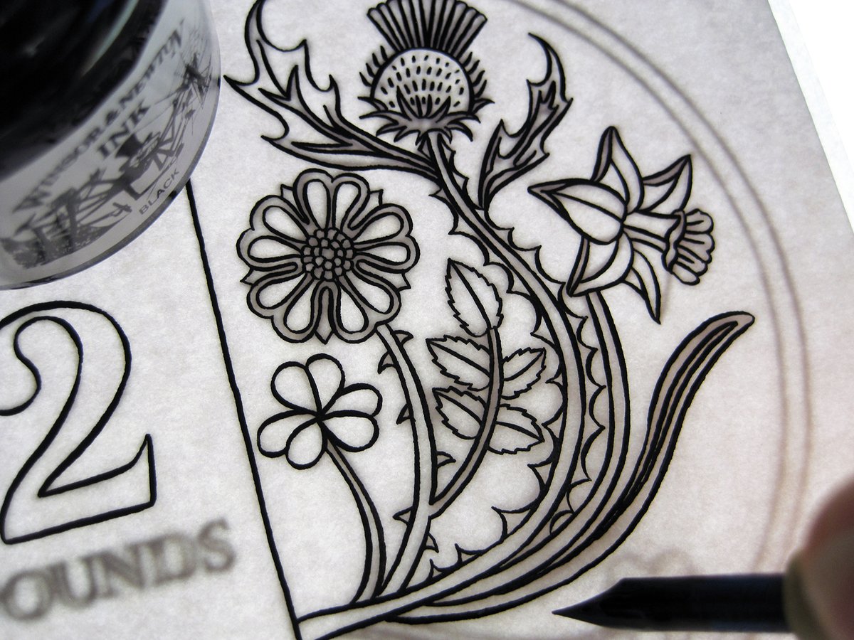 The rose, thistle, daffodil and shamrock – inking the new £2 coin design that represents the four nations of the UK. This coin features in a new series of <a href="/RoyalMintMuseum/">Royal Mint Museum</a> activity sheets inspired by the British wildlife conservation themed coins of King Charles III.