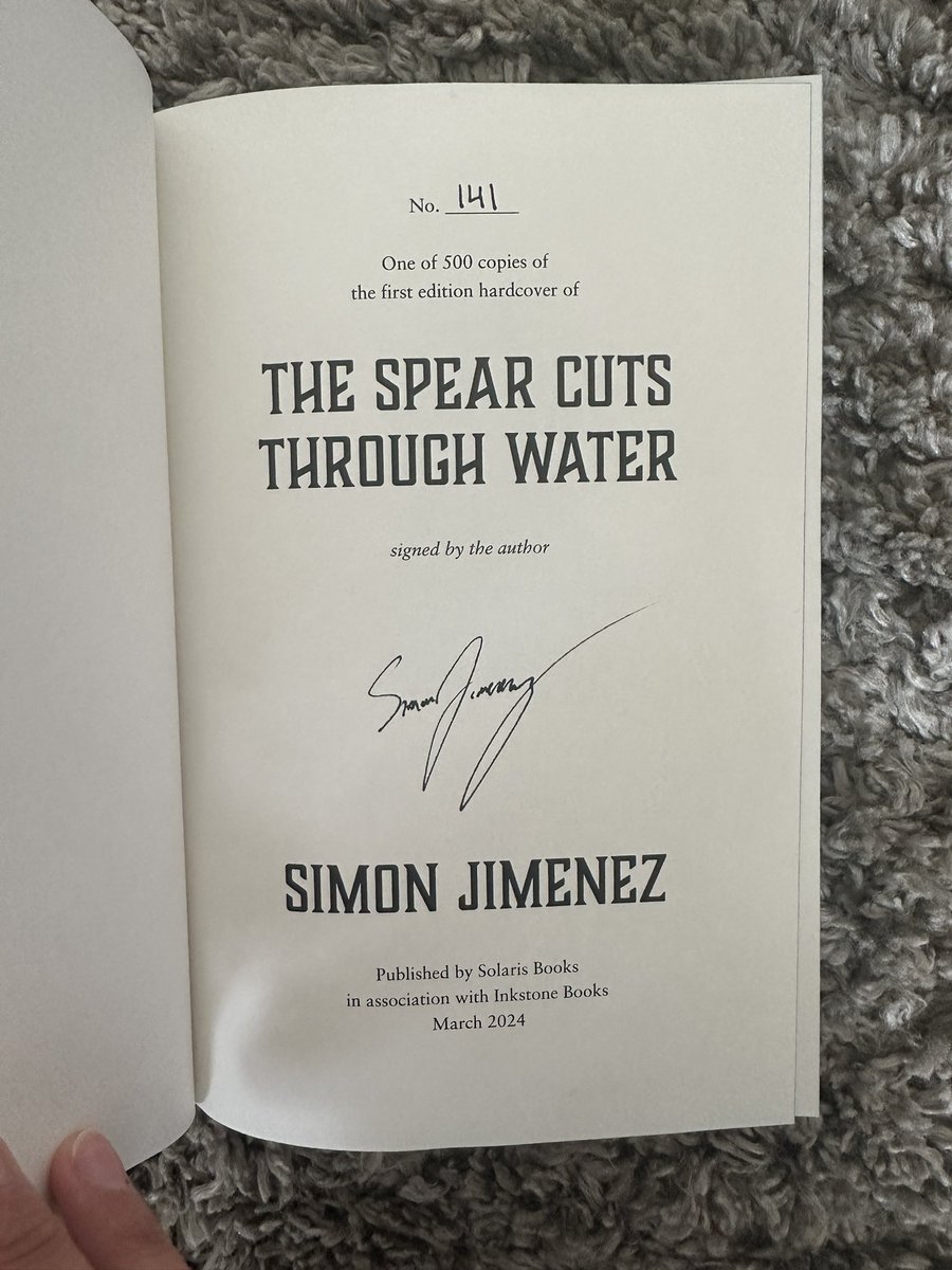 So happy to have my limited edition of The Spear Cuts Through Water by Simon Jimenez arrive today. Huge kudos to @InkstoneBooks!