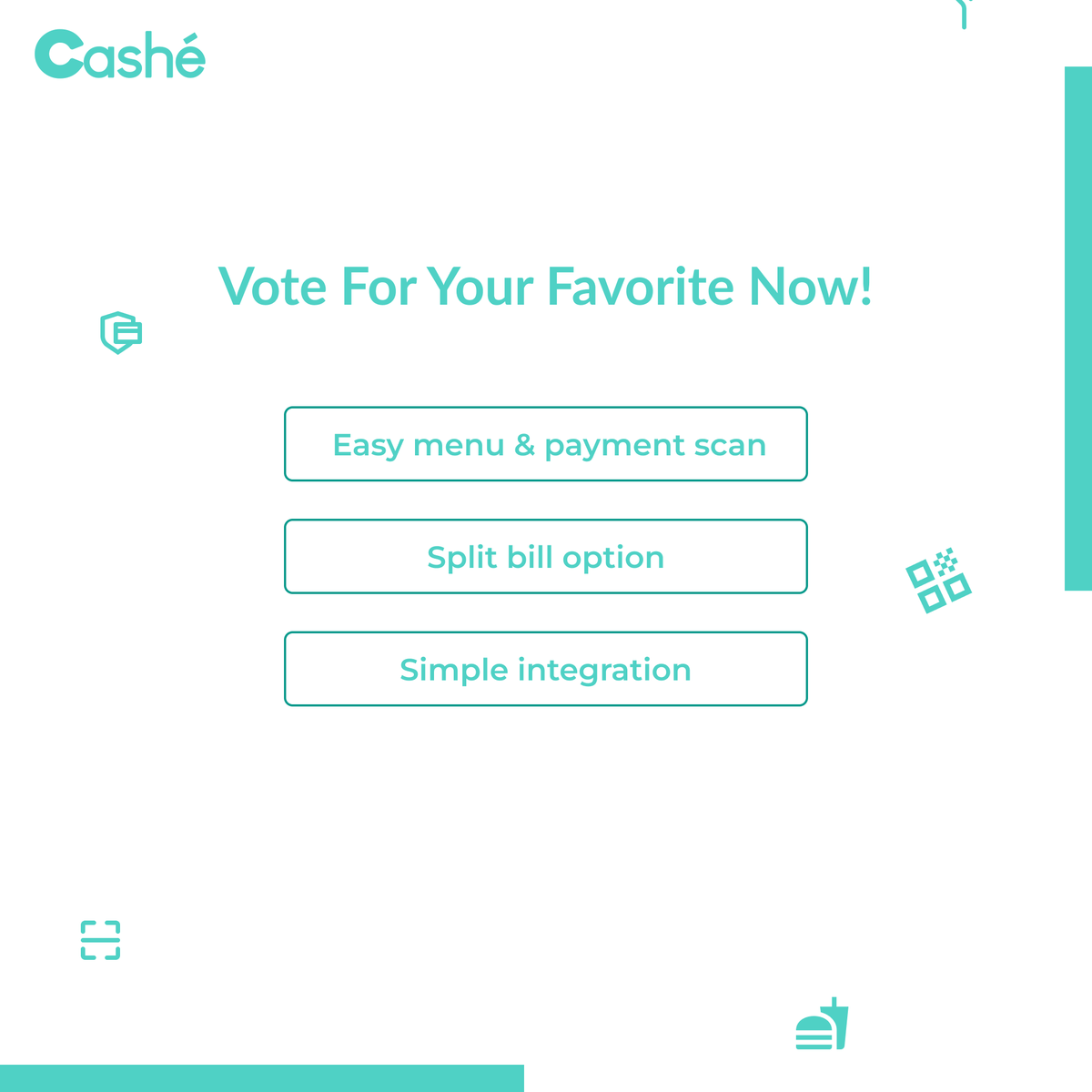 cashetech's tweet photo. What Cashé feature do you need most? 

Vote now!  

Learn more: 🔗https://t.co/StBPi5o4bQ

#cafe #resturants #hospitality #payments #onlinepayments #ScanQR #cashé https://t.co/5dnAbDSwB8