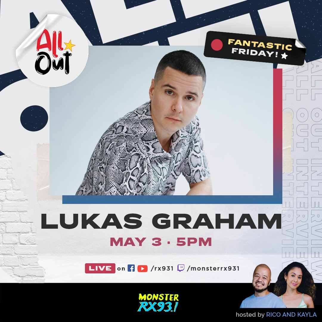 .@LukasGraham drops new music, ‘Cheat Codes’, tomorrow 🟠 and he’ll be talking about it on #AllOut with Rico and Kayla! 🔊

#LukasGrahamGoesAllOut on a #FANtasticFriday, 5PM on-air and the #RX931 livestream channels. Tune in! 📻 #IAmAMonster