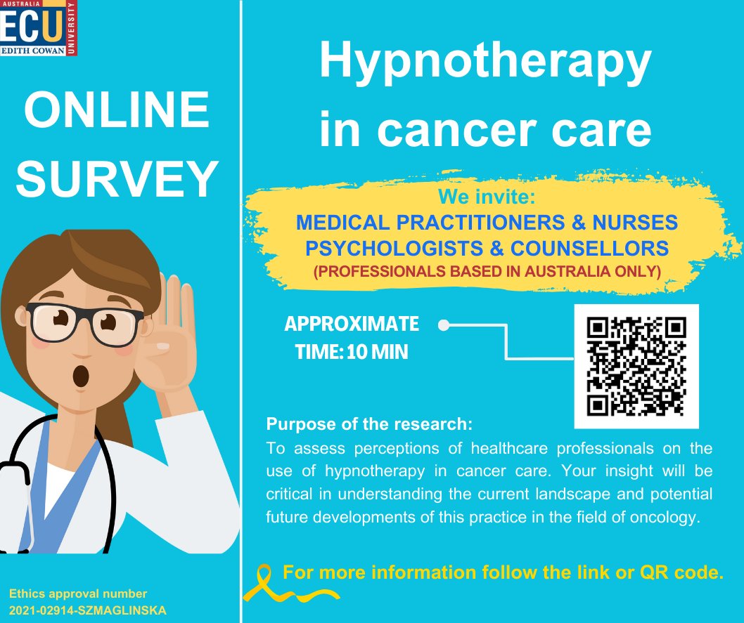 We need your input! Help us to assess perceptions of healthcare professionals on the use of hypnotherapy in cancer care: eaecu.au1.qualtrics.com/jfe/form/SV_6R… #oncology #CancerResearch #hypnotherapy