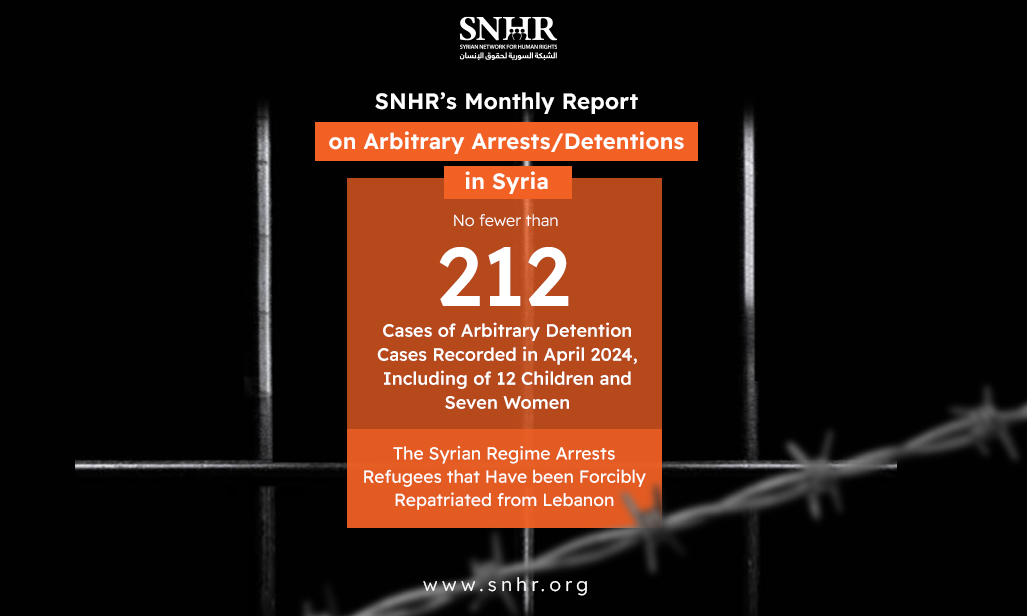 Report: At least 212 Cases of Arbitrary Detention Cases Recorded in April 2024, Including of 12 Children and Seven Women The #SyrianRegime Arrests Refugees that Have been Forcibly Repatriated from #Lebanon #SNHR #Syria See the full report: snhr.org/?p=67986