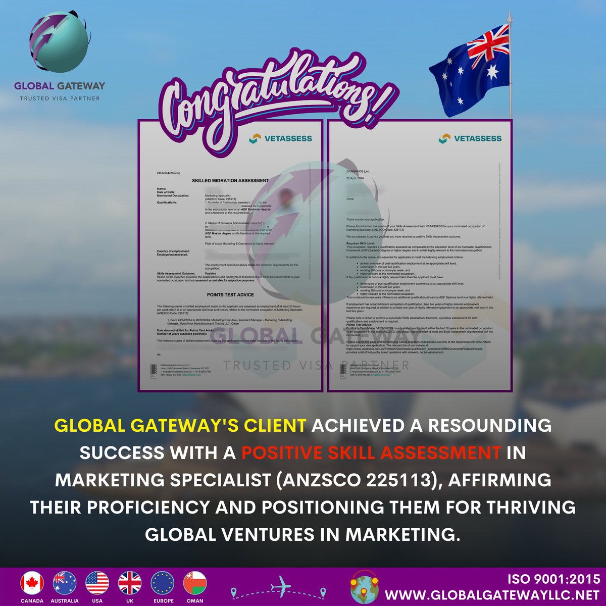 Unlocking Global Success: Positive Skill Assessment in Marketing Specialist (ANZSCO 225113) Journey.

𝑨𝒑𝒑𝒍𝒚 𝑵𝒐𝒘! 📦💼✨
info@globalgatewayllc.net

#GlobalMarketingSuccess #ThrivingVentures #MarketingExcellence #GlobalGatewayTriumph