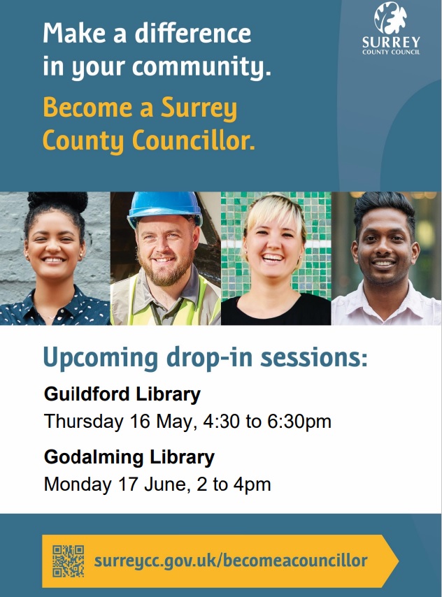 Surrey County Councillor drop in session here at the library on the 16th May!