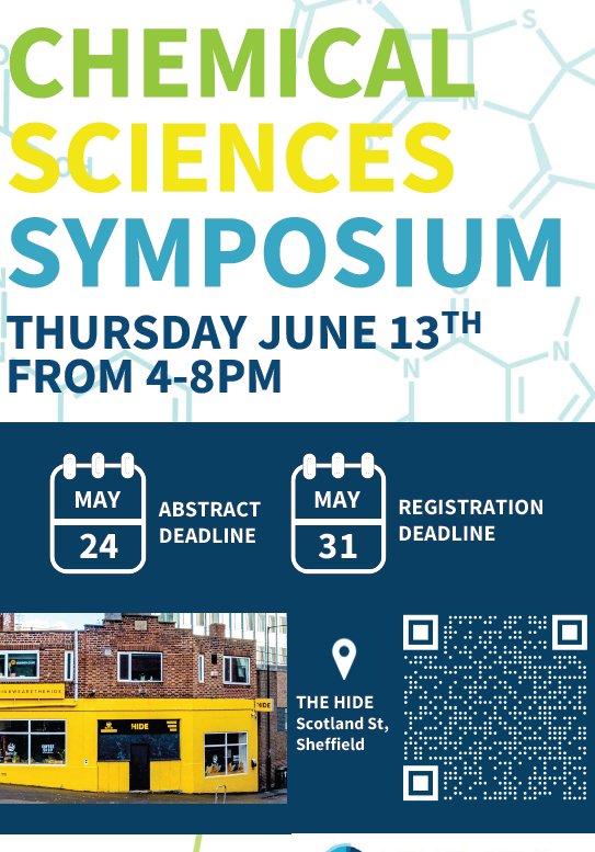 Submit your abstracts for 2024 Chemical Sciences Symposium, Sheffield 13th June.  Lightning talks and posters accepted.  Share your research with other local scientists.  rsc.org/events/detail/…
<a href="/UoS_Students/">UoS_Students</a> <a href="/UOSChemSoc/">ChemSoc</a> <a href="/RoySocChem/">Royal Society of Chemistry</a> <a href="/shuchem/">Chemistry @ Sheffield Hallam</a> <a href="/Shu_bio/">Biosciences @ Hallam</a> <a href="/sheffielduni/">The University of Sheffield</a>