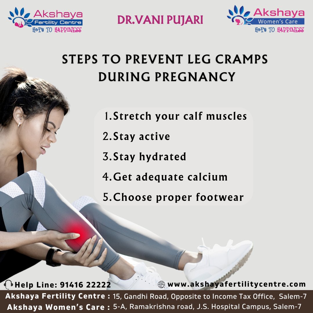 Steps to prevent leg #cramps during #pregnancy!

#akshayafertilitycentre #pregnancylife #PregnancyJourney #pregnancycaretips #tips #legcramps #healthylifestyle #healthyhabits #exercise  #antenatalcare #healthcaretips #lifestyle #trendingnow #viralpost #cramps #Tweet #salem