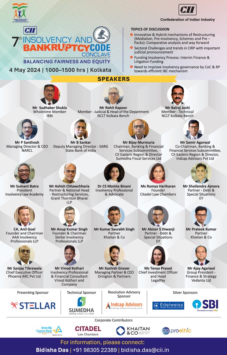 Join us for the 7th Insolvency and Bankruptcy Code Conclave in Kolkata on 4 May 2024! #CIIER is hosting this insightful event, focusing on 'Balancing Fairness and Equity' in the ever-changing IBC landscape. Register now --> cam.mycii.in/ORNew/Registra… #IBC #Insolvency #Bankruptcy