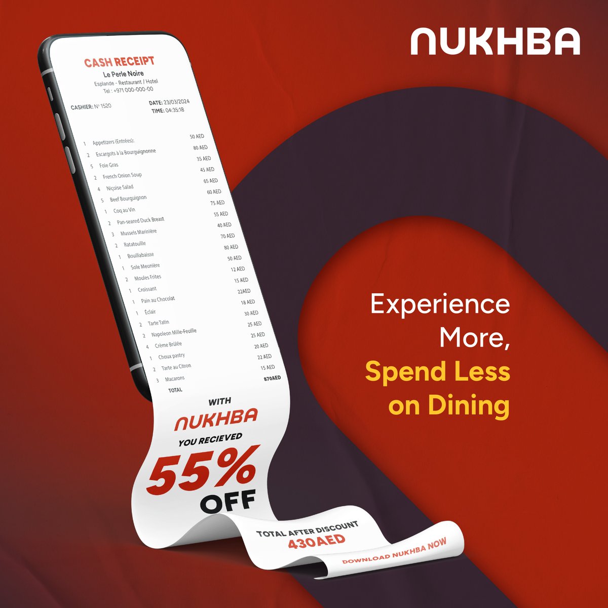 NukhbaApp's tweet photo. Ready to turn your dining bills into sources of joy? 

Enjoy dining without worrying about emptying your wallet, Thanks to our consistent discounts on every bill. 

#nukhba #nukhbaApp #dubairestaurants #dubaieats #dubaifood #finediningdubai #restaurantsindubai #visitdubai https://t.co/EEhUB6spza
