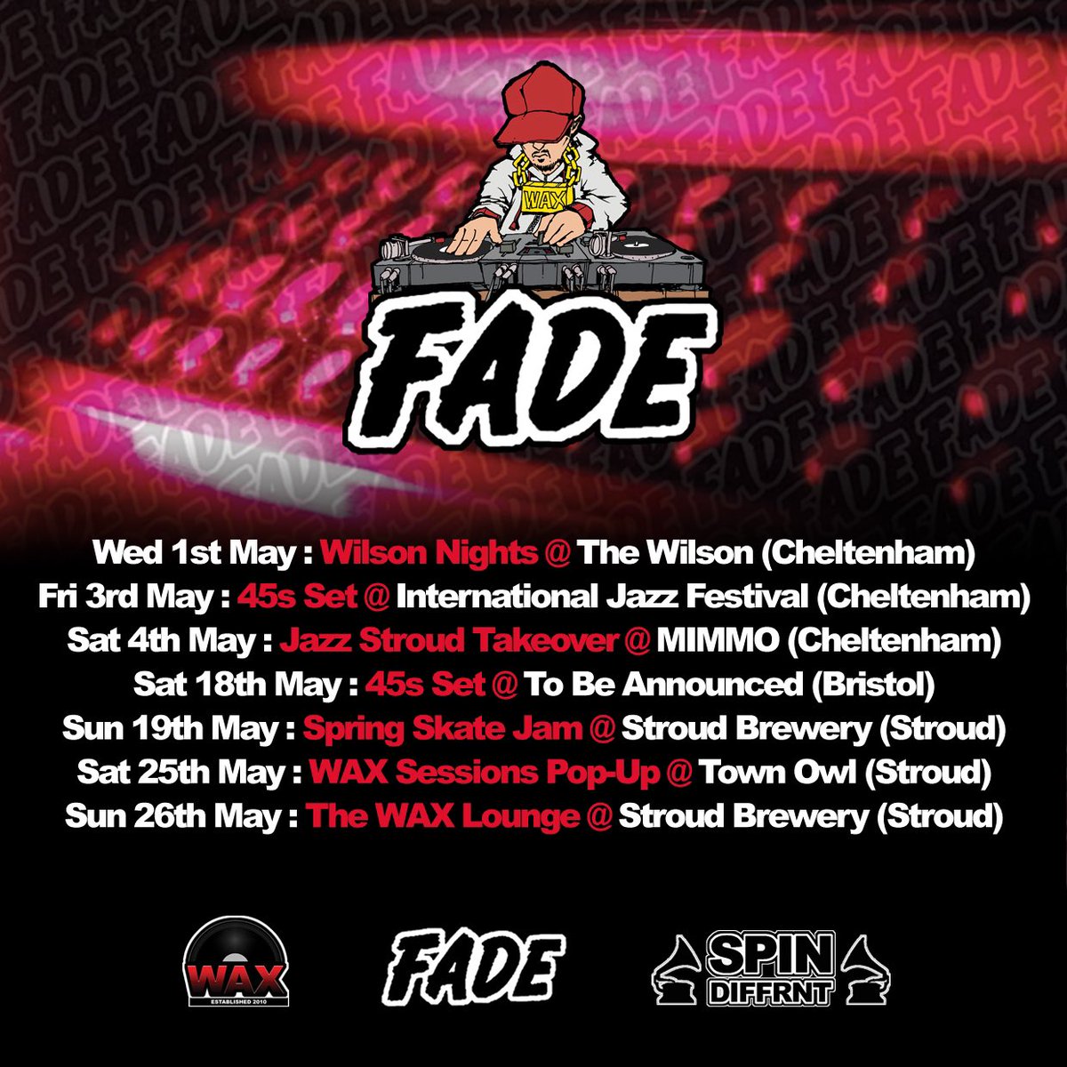 DeeJayFade's tweet photo. Dates for May… #WAXDJs #Vinyl #DJs https://t.co/XQVp1xBf0f