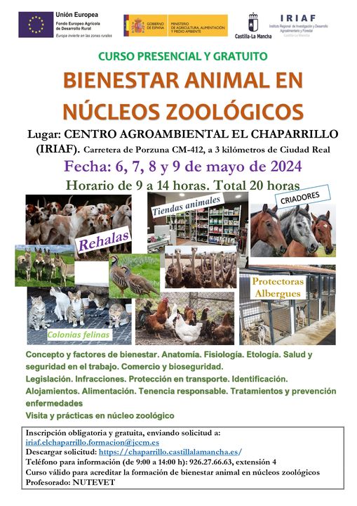 📢 Desde el área de Medio Ambiente 🌿 se informa que el 6, 7, 8 y 9 de mayo dará comienzo el curso 'Bienestar animal en núcleos zoológicos' en Ciudad Real.