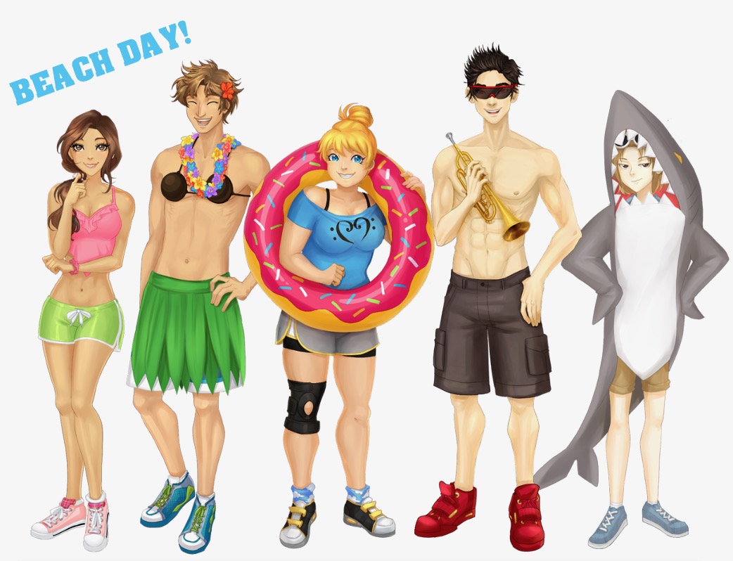 Summer's on its way! Who's ready to hit the beach?! 🏖️ One last teaser for our upcoming art book! Of course we have to show off the Spirit Week outfits of band camp!! Everyone looks very spiritual indeed...I mean, spirited. #bandcampboyfriend #marchingband #otome