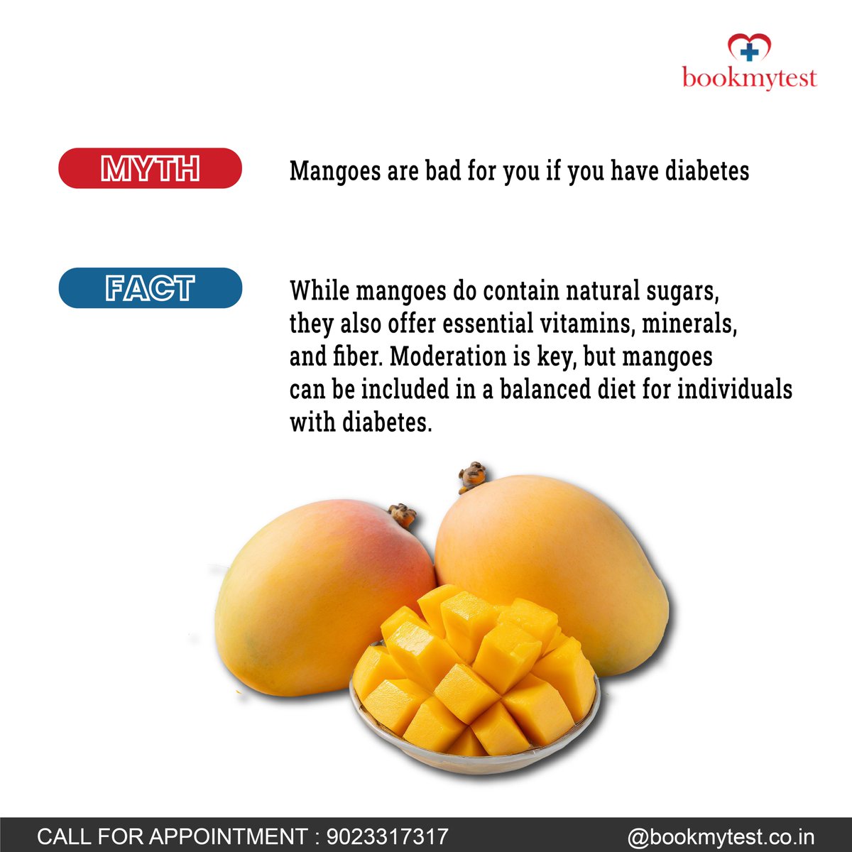 #mangoes #diabetes #balanceddiet #nutrition #fiber #moderation #healthyeating #vitamins #minerals #mythbusting #bookmytest