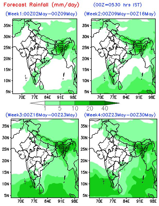 Extended range forecast for 4 weeks for rainfall by IMD today, 2 May: