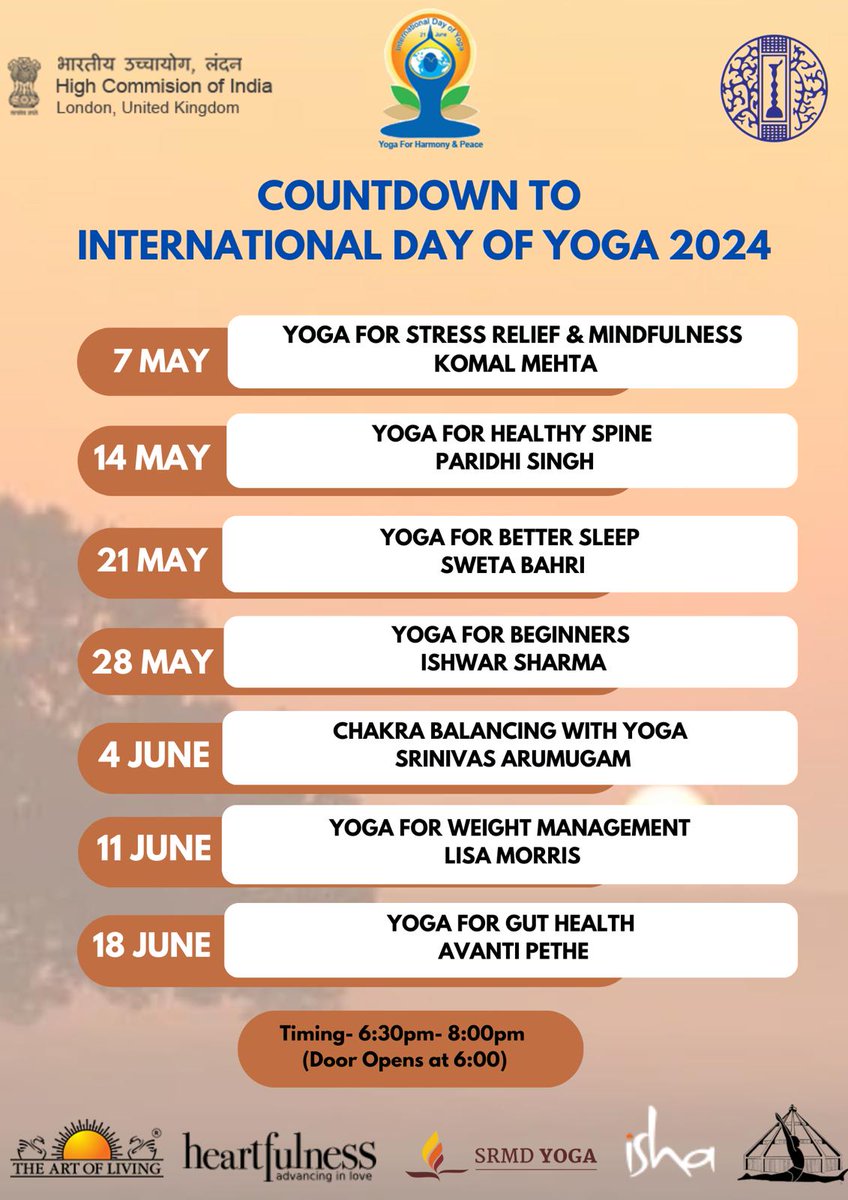 🧘‍♀️ International Day of Yoga Countdown 🧘‍♂️ Join us @TheNehruCentre for exclusive weekly yoga sessions to harmonize mind, body, and soul! Let's prepare to celebrate unity and vitality together. 🌍 #InternationalDayofYoga #YogaCountdown @iccr_hq @MEAIndia @IndianDiplomacy