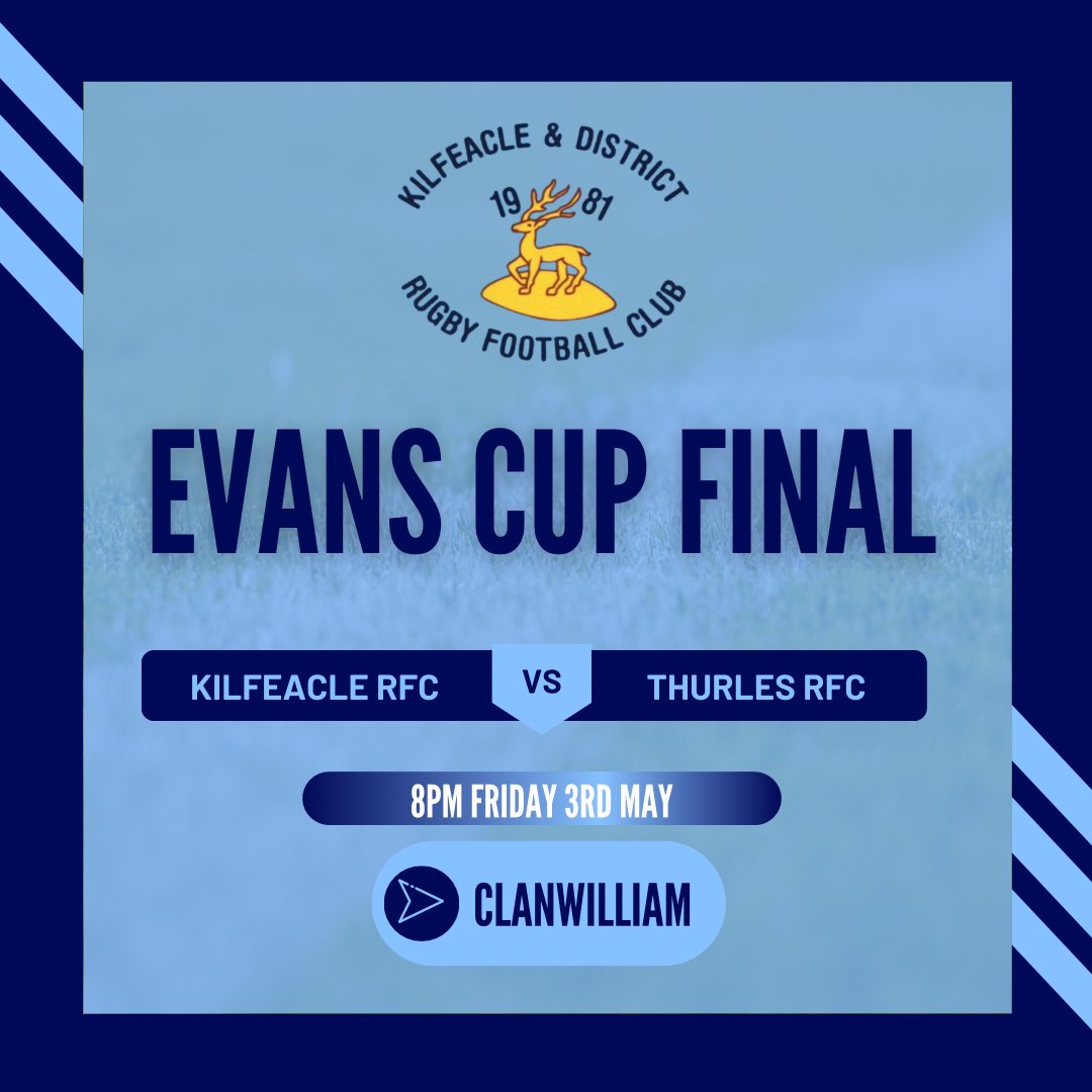 Following on from last weekends excellent Gleeson Cup win, our Development XV take on Thurles RFC in the Evans Cup Final in Clanwilliam tomorrow Friday night with kick off at 8pm. Get into town and support the lads👏💙