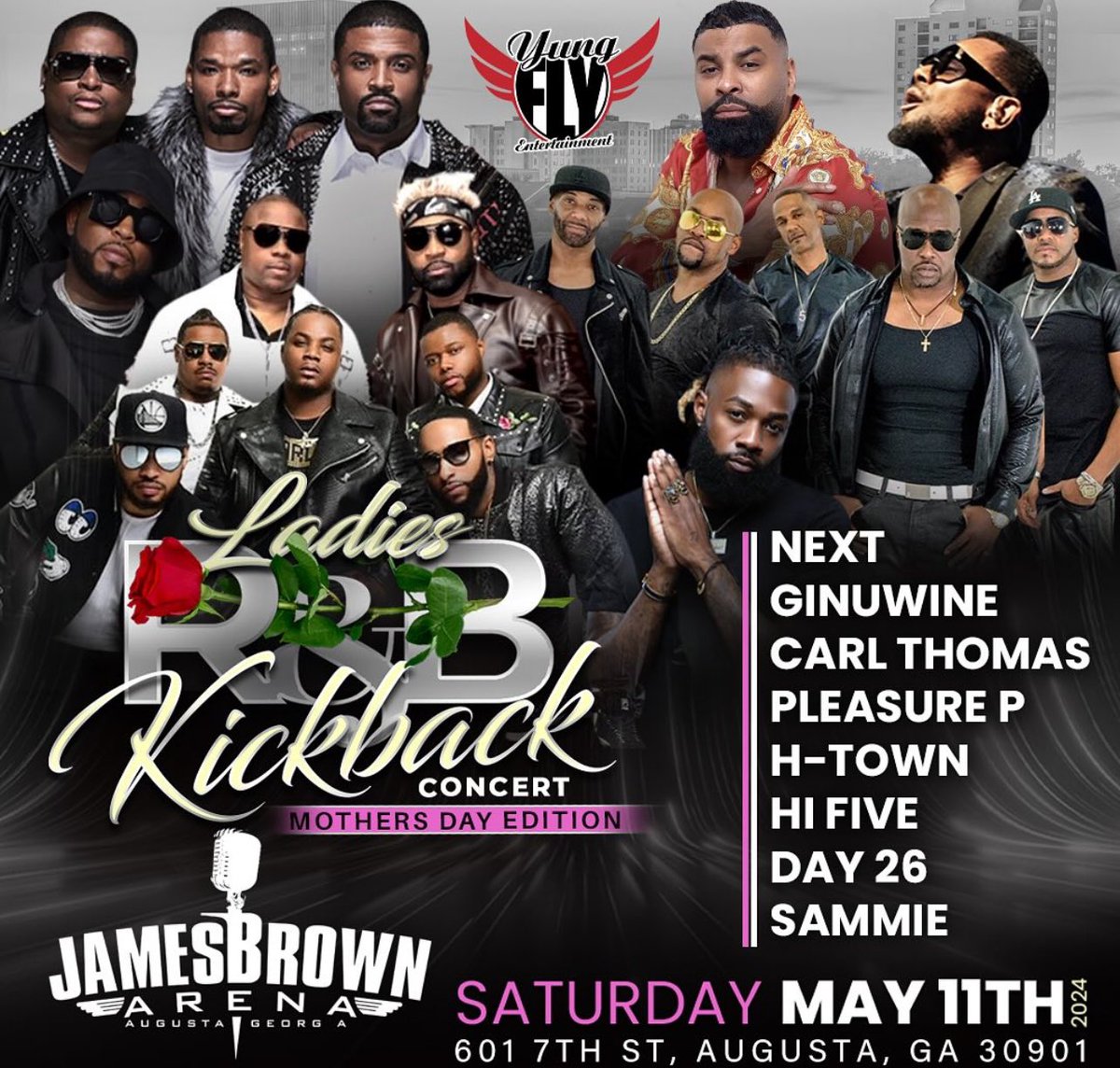 MAY 11th 🍑 AUGUSTA, GA THE LADIES R&B KICKBACK CONCERT IS COMING TO U WITH A MOTHER’S DAY 🌸 CELEBRATION @ THE JAMES BROWN ARENA 🔥 🎟️ @ TICKETMASTER.COM #CarlThomas #PleasureP #Sammie #MothersDay #Htown #Next #Ginuwine #Hifive #Day26 #JamesBrownArena #AugustaGa