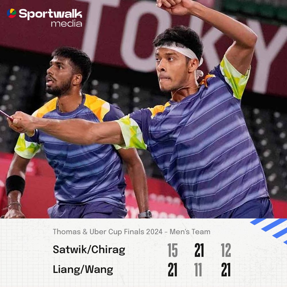 🏸 𝗖𝗵𝗶𝗻𝗮 𝘁𝗮𝗸𝗲𝘀 𝗮 𝟮-𝟬 𝗹𝗲𝗮𝗱 𝗮𝗴𝗮𝗶𝗻𝘀𝘁 𝗜𝗻𝗱𝗶𝗮! A tough challenge for the Satwik-Chirag pair as they fall short in the decider game against Liang-Wang duo.

Score: 🇮🇳 0 - 2 🇨🇳

👉🏻 Follow @sportwalkmedia for the latest updates on Indian sports.

@Media_SAI…