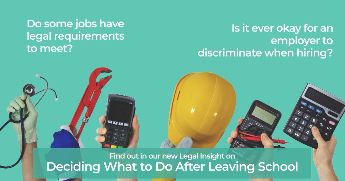 Many young people will be #LeavingSchool this month and deciding what to do next. It's important to be well informed. For example, did you know some jobs have extra legal requirements? Do you know the laws concerning discrimination? Find out more buff.ly/4a1y8T1