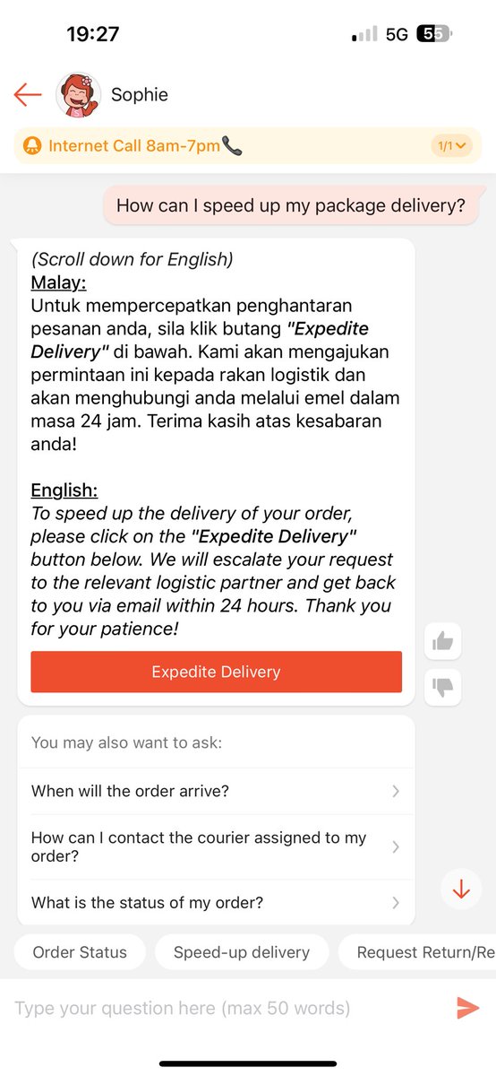 Is there any difference if I chose to expedite the delivery when the parcel hasn’t arrived yet for almost 1 weeks?? @ShopeeMY