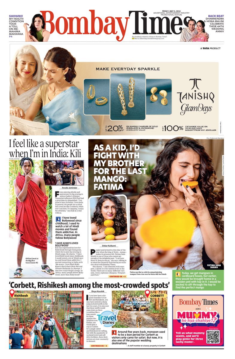 Here's a look at #BombayTimes' front page
Click below to read the edition
bit.ly/3r0dVfE

@fattysanashaikh #FatimaSanaShaikh #SeasonSpecial #MangoSeason #KiliPaul 
#Bollywood #BombayTimes