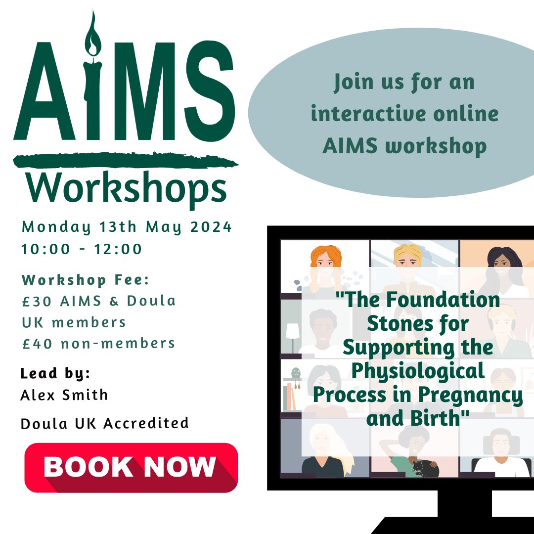 Join us for an online AIMS workshop, 'The Foundation Stones for Supporting the Physiological Process in Pregnancy and Birth'. Tickets now on sale for Monday 13th May 10:00 - 12:00 buytickets.at/aims/1193335
