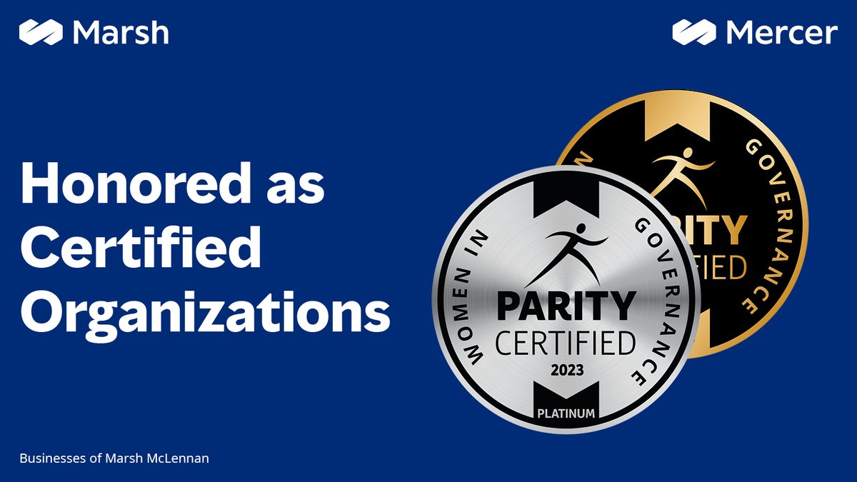 We are excited to announce that both Marsh Canada Limited and Mercer Canada have achieved the Women in Governance Parity certification. This certification demonstrates our ongoing commitment to #GenderParity. bit.ly/3UmbG1q #Leadership #Culture