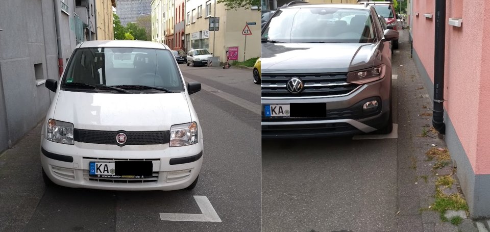 Was zum F*ck denkt sich @Stadt_Karlsruhe eigentlich dabei, derartige Parkmarkierungen überhaupt und dann auch noch beidseitig(!) zu machen? #Karlsruhe #Rheinstraße #CarBrain #RunterVomGehweg