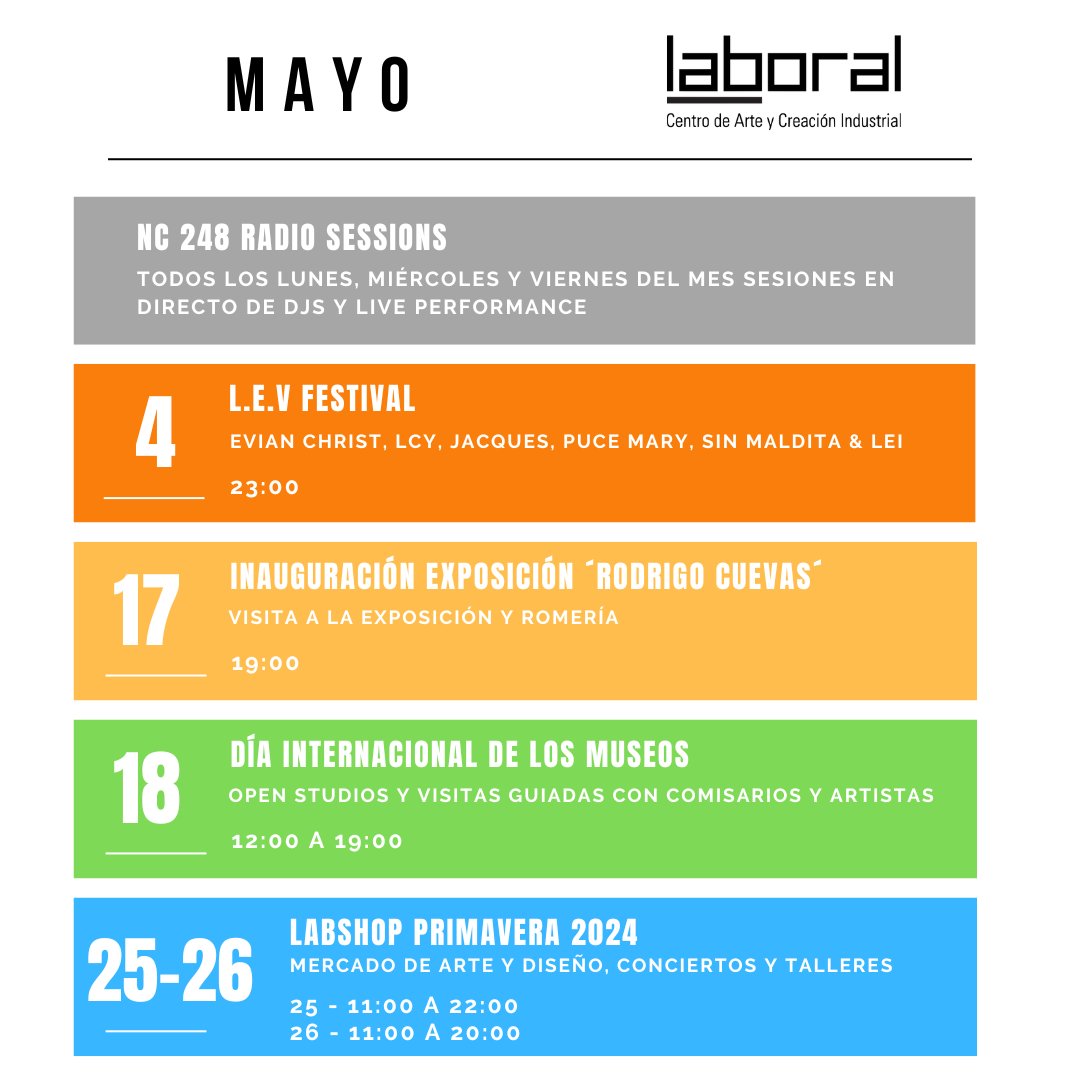 📌 Actividades del mes de mayo en LABoral Centro de Arte. 🔗 laboralcentrodearte.org