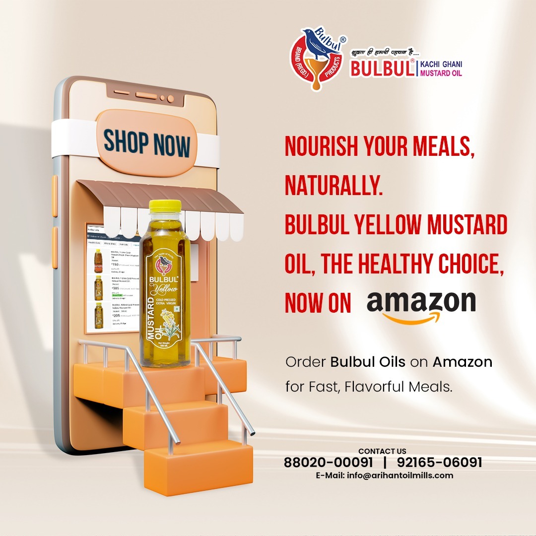 Stock up on your favourite cooking oil! 

Bulbul Mustard Oil is finally here on Amazon. Head over and place your order today! 🌿

🛒: t.ly/0ZOP-

#bulbulmustardoil #mustardoil   #bulbuloils #healthyliving #YellowMustardoil #BulbulKachchiGhani #Amazon #NowAvailable