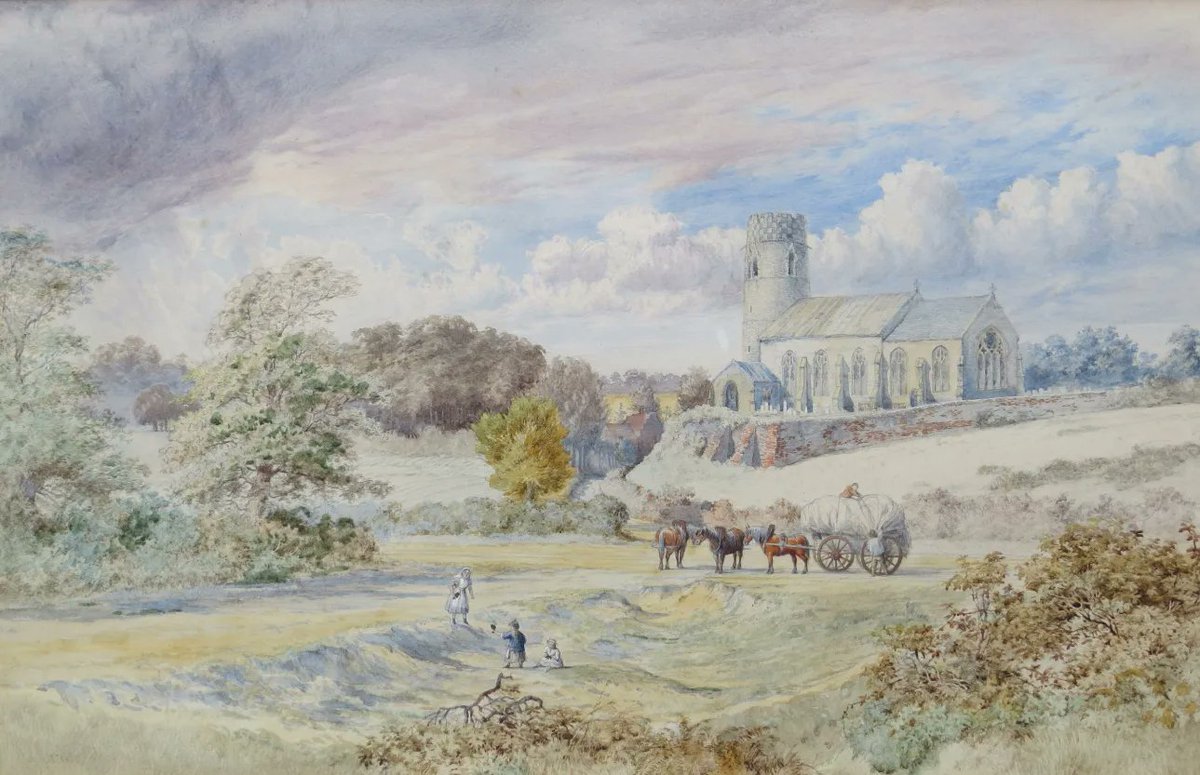 Haddiscoe Church painted by Charles Harmony Harrison 1842-1902. In The Gallery Sale on Thursday 9th May @twgazeauctions #Norfolk #LocalArt