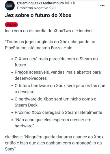 MUITO BOM DIA!!! 😺💙 Está decretada a MORTE DO CONSOLE XBOX ⚰️🪦 Windows Central confirma: TODOS OS JOGOS DO XBOX CHEGARÃO AO PLAYSTATION INCLUINDO HALO E FORZA 🚨 O console se tornará um 'STEAM DECK/MACHINE' para um nicho de otários que não tiverem ido para o PS6 KKKKKK